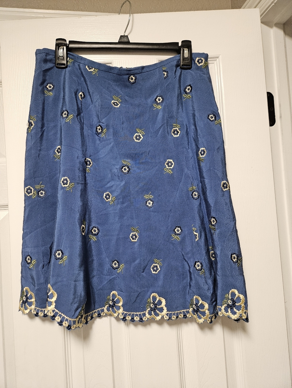 Anthropologie Tocca silk skirt Blue Embroidered size 12